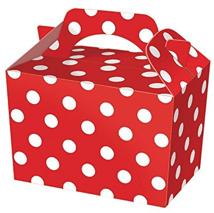 10 Red Polka Dot Party Boxes - Spotty Food Loot Lunch Cardboard Gift