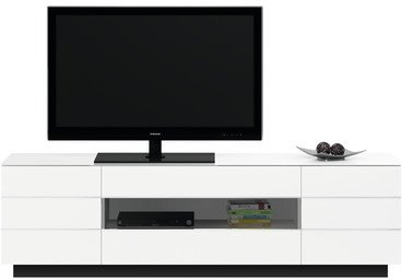 Jahnke TL 6203 HG-SW T.1-2 TV-Lowboard, E1-Spanplatten, melaminharzbeschichtet, ESG-Sicherheitsglas, Metall pulverbeschichtet, Aluminium eloxiert, hochglanz / schwarz, 200 x 41,5 x 59 cm