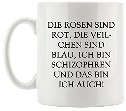 Pixxprint Rosen Sind Rot, Veilchen Sind Blau… Fun Tasse, ca. 300ml Fassungsvermögen, Keramik Weiß, Spülmaschinenfest