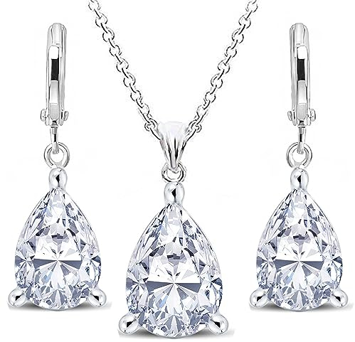 Crystalline Azuria Tropfenform Schmuck-Set Weiß Zirkonia Kristalle Halskette 45 cm Ohrhänger 18 kt Weiß Vergoldet für Damen