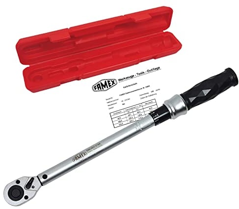 FAMEX 10865 Profi Drehmomentschlüssel 1/2 Zoll (12,5mm)-Antrieb - Größe 40-210 Nm – Messung in beiden Drehrichtungen – Auto Suv Van