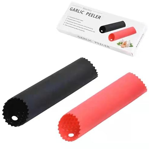 Maxracy Silikon-Schäler für Knoblauch, geruchlos, Rot, Schwarz, 2 Stück