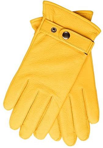 EEM Herren Lederhandschuhe, edles Hirschleder, weiches Futter aus Kaschmir und Wolle, gelb S