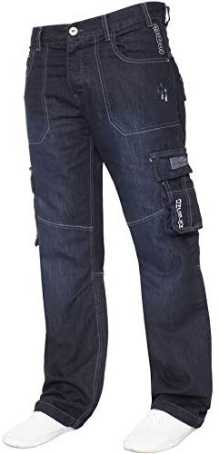 Enzo Mens Cargo Combat Jeans Trousers Casual Work Denim Pants All Waist Sizes DSW 32 Long Dark Blue