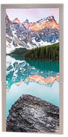 A.Monamour Türtapeten Selbstklebend 3D Moränensee Türkisfarbenen Wasser Berge Mit Schnee Wald Bäume Im Nationalpark Von Kanada Türtapete Türposter Tapete 77x200cm