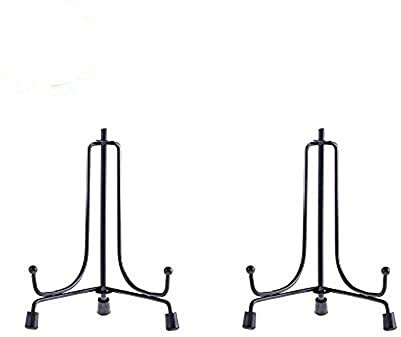 HCHLQLZ Plate Stands for Display - 4 Inch Black Iron Easel Holders - Ideal for Decorative Plates, Picture Frames, Photos and Artwork - Adjustable and Foldable - 2 Pack