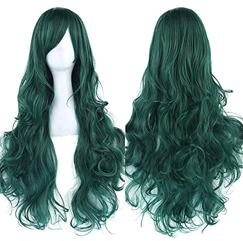 colorfulpanda 80cm/ 31 Pollice Parrucca Donna Verde Parrucche Cosplay Lunghe Wig Ondulata Resistente Calore Uso Quotidiano(Forest Verde) Parrucca carnevale accessori