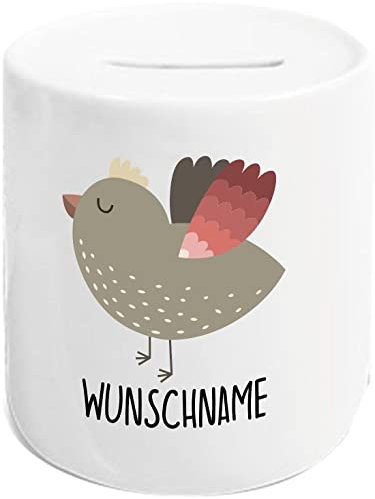 Kleckerliese Kinder Spardose Keramik Sparen Sparschwein mit Tieren Tiermotive personalisiert Name Wunschtext, Spatz Vogel