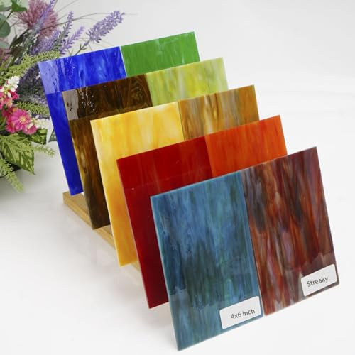 Lanyani 10 Bögen Streaky Glass Packs 10,2 x 15,2 cm Kathedralen Buntglasscheiben für Mosaikfliesen Handwerk, verschiedene Farben