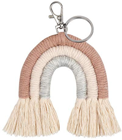 KERDEJAR Regenbogen-Schlüsselanhänger, Weben Regenbogen Schlüsselanhänger für Frauen Boho Schlüsselanhänger Handgemachte Makramee Tasche Charme Auto Hängen Schmuck Geschenke KEY45#