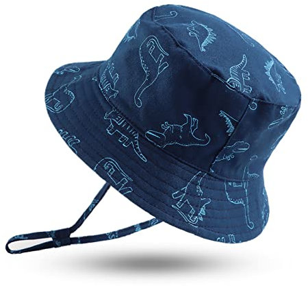XIAOHAWANG Baby Sonnenmütze Jungen Sonnenhut UV Schutz Baby Mädchen Mütze Sommer Atmungsaktiv Kinder Fischerhut Mit Mesh-Futter (Marine Dinosaurier, 0-3Monate)