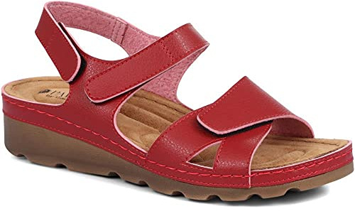 Adjustable Cushioned Sandals - Red Size 5