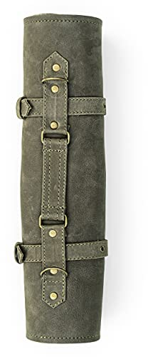 Angus Stoke Leather Chef's Knife Bag 7 Compartment Chef's Knife Roll Large - Knife Bag Chef's Knife with Carry Handle and Strap (Olive Green)