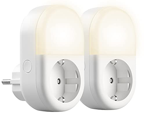 Luminea Home Control Nachtlicht Zeitschaltuhr: 2er-Set WLAN-Steckdose mit LED-Nachtlicht, App & Sprachsteuerung, 16 A (Steckdosenlicht mit Zeitschaltuhr, Nachtlicht Steckdose Timer, Funkschalter)