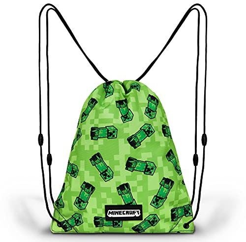 Minecraft Turnbeutel Kinder, Drawstring Bag Beutel Rucksack Kinder mit Kordeln - Gamer Geschenke für Jungs (Grün)