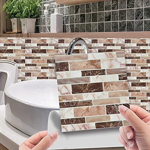 FeiliandaJJ 10 Stück Steinoptik Fliesenaufkleber für 10x10cm Fliesen, 3D Mosaik Kristall Wandfliese Aufkleber für Bad und Küche, Wasserdicht Selbstklebend Deko Fliesenfolie (B)