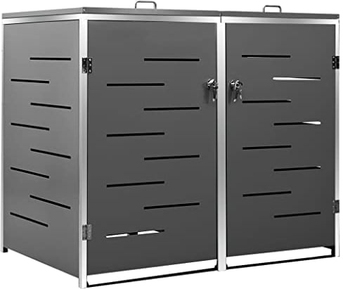 vidaXL Abri pour Deux Poubelles, Cache-Poubelle avec Couvercle, Boîte de Rangement à Poubelles Jardin Extérieur, 138x77,5x112,5 cm Acier Galvanisé