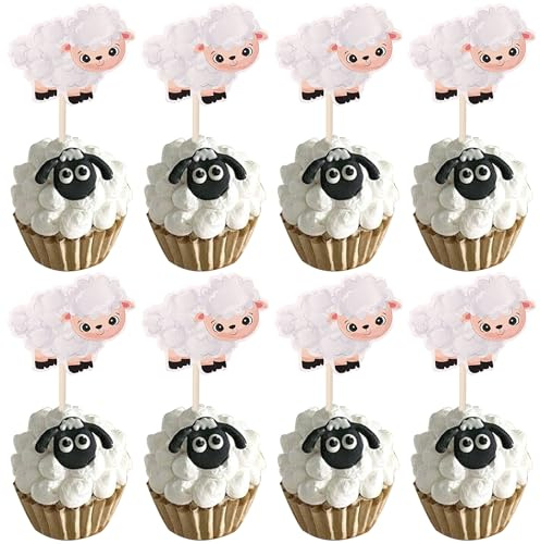 24 Stück Schaf-Cupcake-Topper Bauernhoftiere Thema Cupcake Picks Dekorationen für Babyparty Kinder Jungen Mädchen Geburtstag Babyparty Party Zubehör