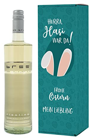 Herz & Heim® Bree Wein 0,75l in personalisierter Verpackung zu Ostern - Hurra, Hasi war da! Weiß