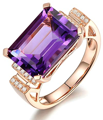 18 Karat (750) Rotgold Eheringe Rosegold, Damen Ringe Eingelegter 6,85 ct Amethyst Und 0,1 ct Diamanten Violett Amethyst Diamant Ring Größe 57 (18.1)