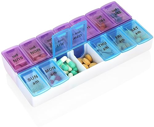 Wochenplaner für Pillen, 2 mal am Tag, 7 Tage, große tägliche Medizin-Organizer, Reise-Pillendose, Pillendose, für Vitamine und Nahrungsergänzungsmittel (7 Tage 2 Mal)