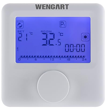 Wengart Thermostat de cheminée à gaz WG06BW, écran LCD numérique, programmable, alimenté par Batterie, connecteur de Fil COM-NO-NC, rétroéclairage Bleu