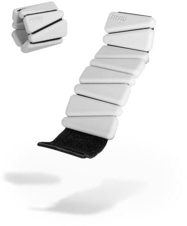 Fitfiu Fitness RECTANCULAR WRIST - Set aus 2 x 0,5kg Stahlgewichtsarmbändern aus weißem, weichem Silikon für zusätzlichen Widerstand an Hand- und Fußgelenk, Shapes COLLLECTION