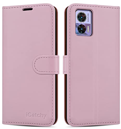 iCatchy for Motorola Edge 30 Neo Case Leather Wallet Book Flip Folio Stand View Cover with Card Slots and Kickstand for Motorola Edge 30 Neo Phone Cover (Rose Gold)