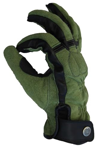 Mycl Turell Motorradhandschuhe Cross Stitch - Motorrad Handschuhe Herr - Echtleder - Handschuhe Herren Motorrad Touring mit Gel Polster (Olivgrün, M)