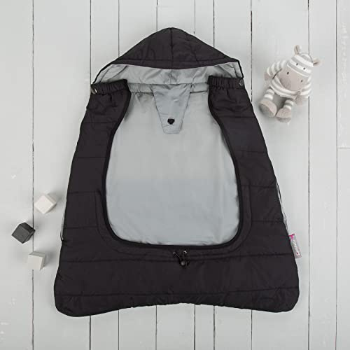 Comfi Cape 2 in 1 Universal Baby Carrier Cape, Liquorice Black | Stroller Liner, Newborn Travel Out & About, Baby Essentials, Keep Warm and Cozy
