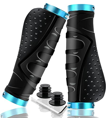 LYCAON Bike Lenker Griffe Fahrrad, Fahrradgriffe Ergonomisch Rutschfeste Gummi Fahrrad Griff mit Aluminium Lock, Handgriff für Scooter Cruiser Urban Dreirad Rad Stuhl Mountain Road Bike MTB BMX (Blau)