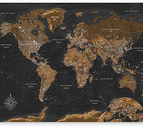 murando - Fototapete Premium-Vlies Weltkarte 100x70cm - Foto Tapete Wohnzimmer Moderne Vliestapete XXL Wandtapete Motivtapeten Bildtapete 3d Effekt Wand Dekoration Flur Welt Karte mit Flaggen