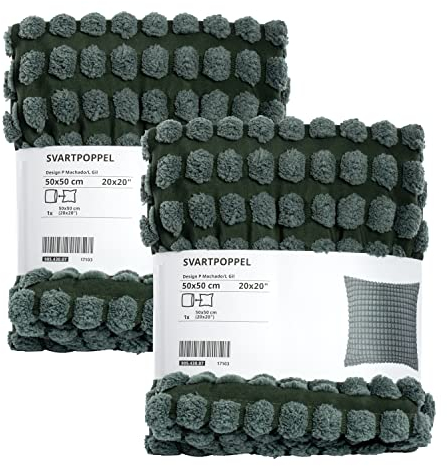 Ikea SVARTPOPPEL 2er-Set flauschige Kissenbezüge mit Punkten, 50 x 50 cm, Graugrün, maschinenwaschbar, mit Reißverschluss