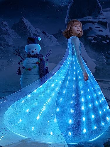 UPORPOR Robe Enfant Lumineuse Princesse Deguisement reine Fille neiges Costume de Fête Anniversaire, 100