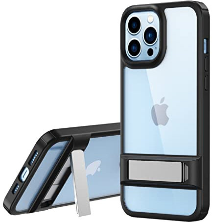 TECHGEAR iPhone 14 Plus Stand Case [Fusion Armour] Premium Hybrid Tough Rugged Kickstand Case Heavy Duty Protection with Clear Back, Supports Wireless Charging For iPhone 14 Plus 6.7 - Black