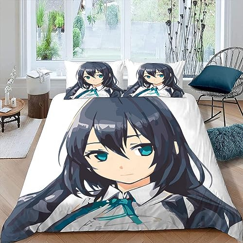 MUNOOR Anime Frau Kinderbettwäsche Jungen Mädchen 135x200 Japanischer Manga Bettbezug mit Reißverschluss 3D Weich Mikrofaser Bettwäsche-Sets Zimmer Dekor Bettbezüge mit 2 Kissenbezüge 80x80