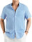 Enlision Mens Linen Shirt Short Sleeve Light Blue Banded Collar Summer Beach Shirt Tops Button-Down with Pocket XL