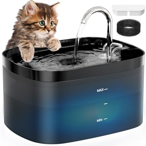 Cat Water Fountain, 84OZ/2.5L Pet Water Fountain for Car Indoor, Cat Dog Fountain, Pet Water Dispenser with Ultra Quiet Pump (Black)