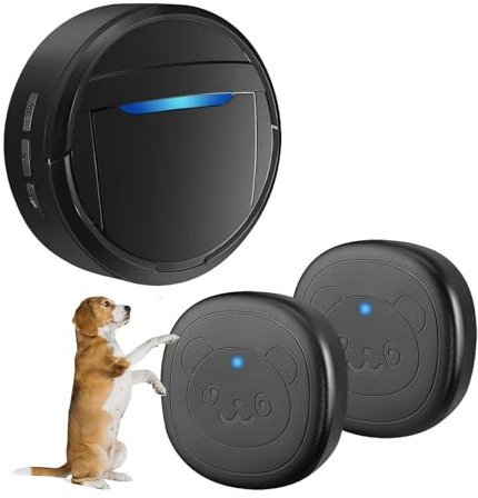 Whimsii Campanello per Cani Senza Fili, Campanello ad Anello per Uscire, Pulsanti Impermeabili IP55, 55 Melodie, 4 Livelli di Volume e 289,6 m di Portata (Nero, 1 Ricevitore 2 trasmettitore)