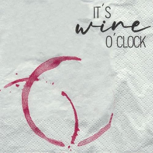 AvanCarte Cocktail Servietten Geburtstag Feier It´s Wine O´Clock 20 Stück 3-lagig 25x25cm