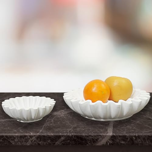 Xikangshun Handcrafted Marble Ruffle Bowl - 15&25cm, Decorative Ruffle Bowl, Fruit Antique Scallop Bowl Decorative for Fruits, Keys, Jewelry, Housewarming Wedding Gifts (15cm)