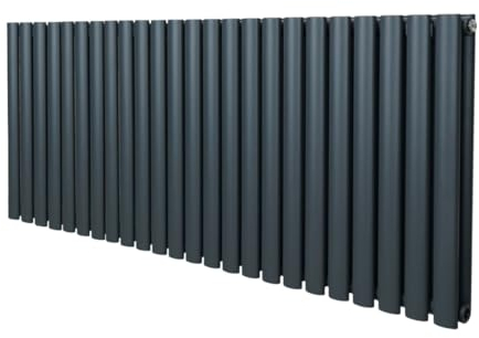 Oval Column Radiator 600mm x 1440mm Modern Designer Double Panel Central Heating Heater Matt Anthracite Grey Carbon Steel Horizontal Kitchen Living Room Free Cleaning Brush Fixing Kit & Brackets