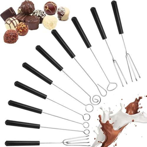 DIY-Backzubehör, 10-teiliges Edelstahl-Schokoladengabel-Set mit Hoher Temperaturbeständigkeit und Hoher Festigkeit für die Kuchendekoration für Pralinen und Trüffel