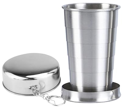 Gobelet pliable en acier inoxydable, gobelet de voyage en métal, tasse de voyage portable, gobelet télescopique portable avec porte-clé, gobelet ultra portable et compact, matériau en acier inoxydable
