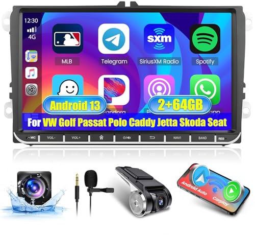 Hikity DAB/DAB+ 2G+64G Android 13 Autoradio per VW Golf 5 Golf 6 Tiguan EOS Passat B6 Polo con Wireless Carplay Android Auto 9Pollici Car Radio Stereo con GPS WiFi DSP FM RDS Telecamera Posteriore