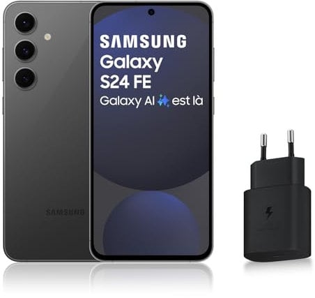 SAMSUNG GALAXY S24 FE, Smartphone Android 5G avec Galaxy AI, 256 Go, Chargeur secteur rapide 25W inclus, Smartphone déverrouillé, Graphite, Version FR