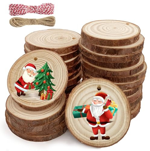 gaoduanluoluo 30 Stück Holzscheiben, 5-6cm Unbehandeltes Baumscheiben, Kleine Holzscheiben zum Basteln mit Loch, Rund Holzscheibe für DIY, Basteln, Hochzeit, Weihnachten Dekoration