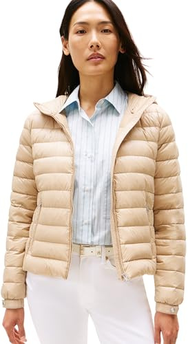 Tommy Hilfiger Damen Steppjacke Down Hooded Jacket mit Reißverschluss, Beige (Beige), M