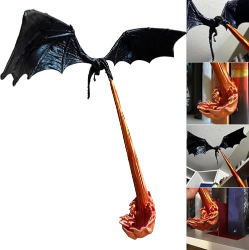 Dragon Flame Book Nook, 3D Flying Dragon Fire Bookends, Flying Dragon Bookshelf Decoration, Dragon Statue Ornament Book Nook, Funny Gothic Breathing Fire Dragon Bookshelf