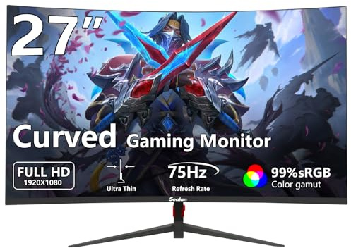 Sealan Monitor Curvo 27 Pulgadas FHD 1920 x 1080p 1800R 75Hz Computadora Pantalla 99% sRGB 3ms Monitores para Pc Apoyo HDMI VESA Gamer Monitor Experiencia Visual Simultánea,for Gaming Home Office